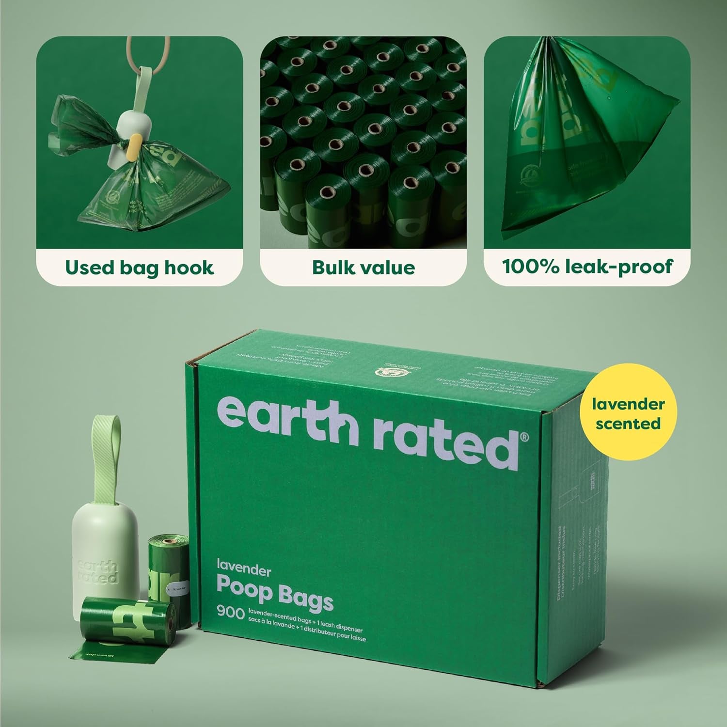 Durable Dog Waste Bag Dispenser with 900 Leakproof Lavender-Scented Bags