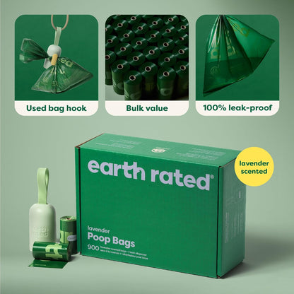 Durable Dog Waste Bag Dispenser with 900 Leakproof Lavender-Scented Bags