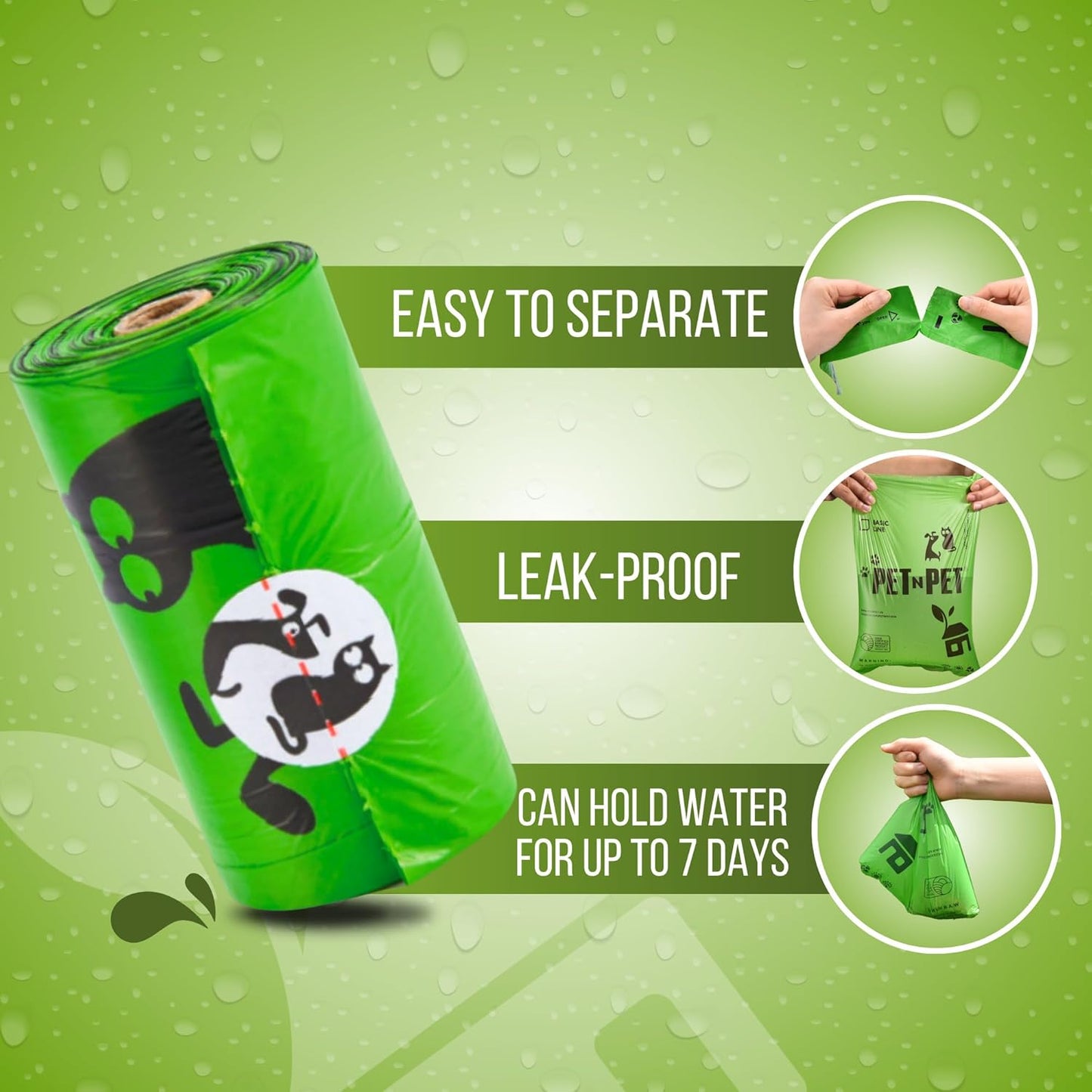 USDA Certified 41% Plant-Based Dog Waste Bags - Leak-Proof Unscented Refill Rolls (1080 Count, Green)