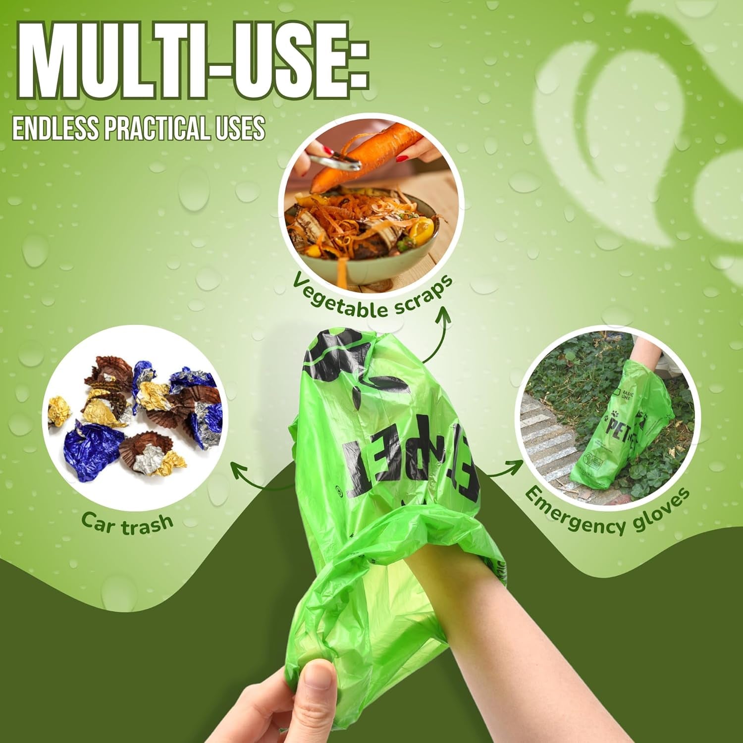 USDA Certified 41% Plant-Based Dog Waste Bags - Leak-Proof Unscented Refill Rolls (1080 Count, Green)